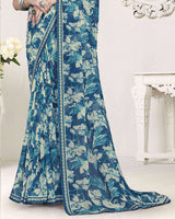 Vishal Prints Light Navy Blue Printed Georgette Saree With Fancy Border
