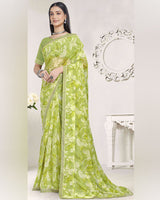 Vishal Prints Light Olive Green Printed Georgette Saree With Fancy Border