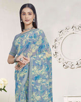 Vishal Prints Silver Grey Printed Georgette Saree With Fancy Border