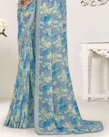 Vishal Prints Silver Grey Printed Georgette Saree With Fancy Border