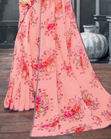 Vishal Prints Pink Digital Printed Organza Saree With Diamond Piping