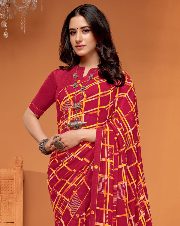 Vishal Prints Brick Red Printed Georgette Saree With Fancy Border
