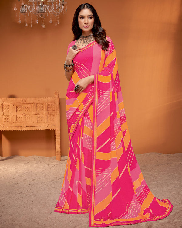 Vishal Prints Raspberry Pink Printed Georgette Saree With Fancy Border