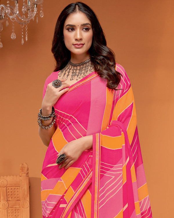 Vishal Prints Raspberry Pink Printed Georgette Saree With Fancy Border