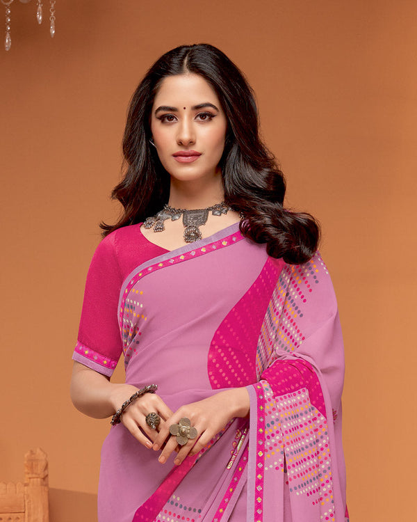 Vishal Prints Dusty Pink Printed Georgette Saree With Foil Print And Fancy Border