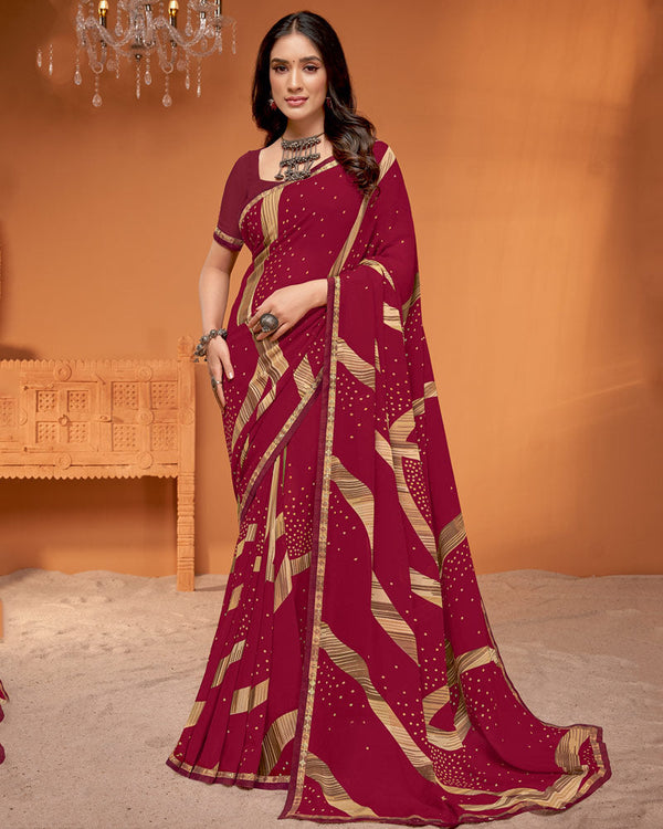 Vishal Prints Maroon Printed Georgette Saree With Fancy Border