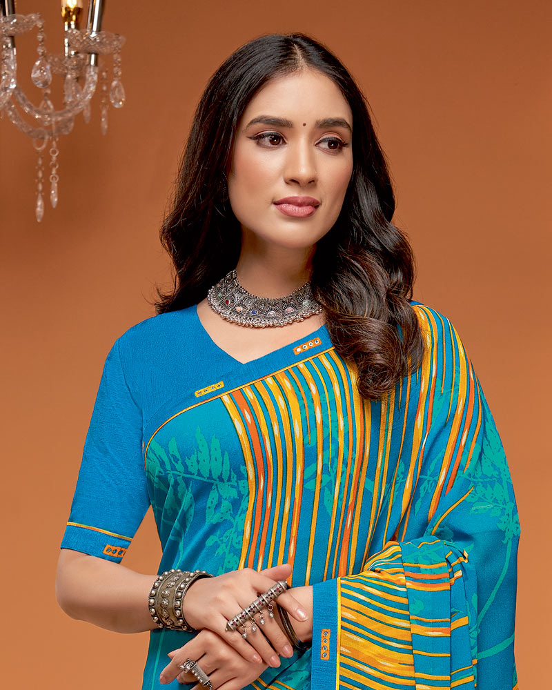 Vishal Prints French Blue Printed Georgette Saree With Fancy Border