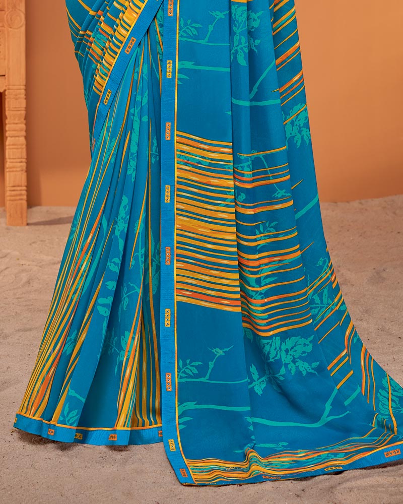 Vishal Prints French Blue Printed Georgette Saree With Fancy Border