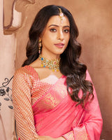 Vishal Prints Red Pink Chiffon Saree With Foil Print And Zari Border