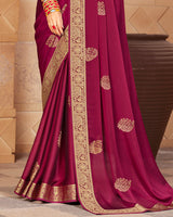 Vishal Prints Wine Chiffon Saree With Foil Print And Zari Border
