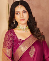 Vishal Prints Wine Chiffon Saree With Foil Print And Zari Border