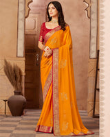Vishal Prints Orange Chiffon Saree With Foil Print And Zari Border