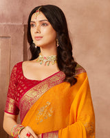 Vishal Prints Orange Chiffon Saree With Foil Print And Zari Border