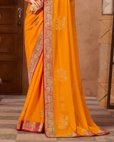 Vishal Prints Orange Chiffon Saree With Foil Print And Zari Border