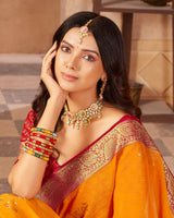 Vishal Prints Orange Chiffon Saree With Foil Print And Zari Border
