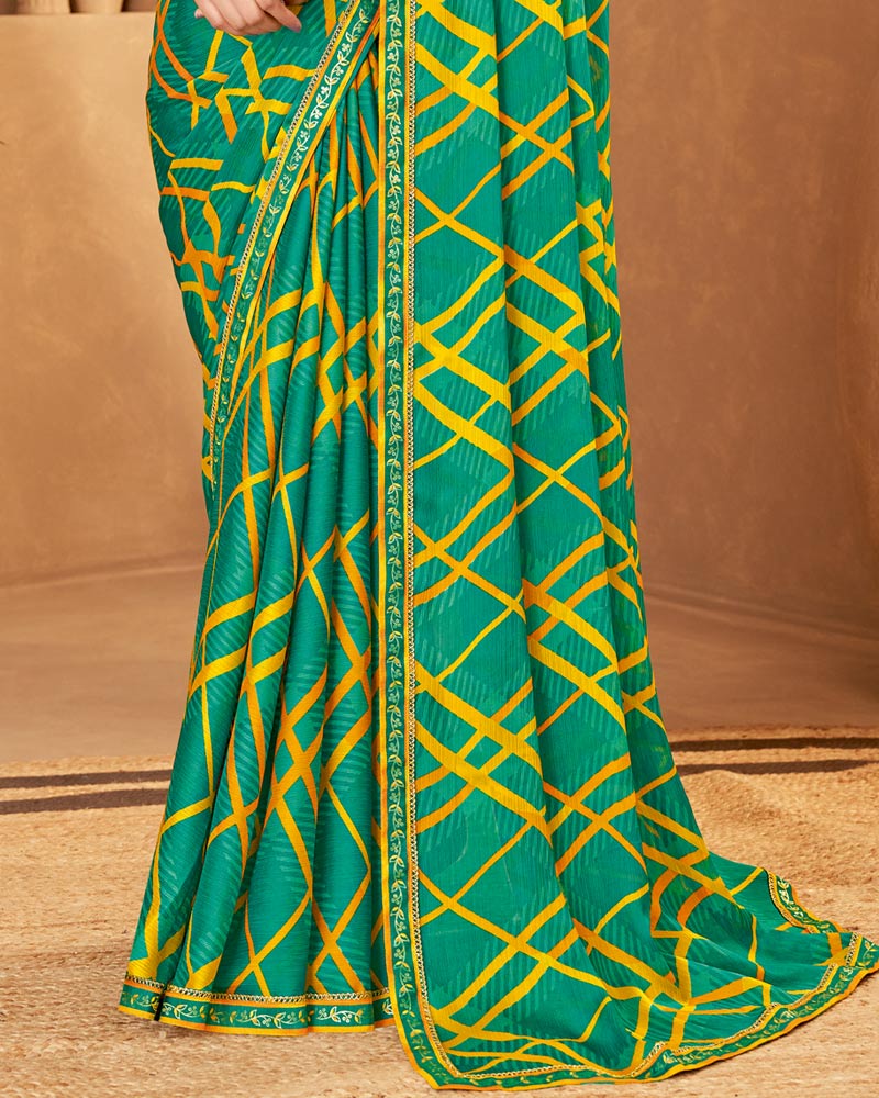 Vishal Prints Teal Green Printed Fancy Chiffon Saree With Fancy Border