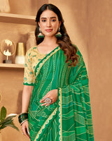 Vishal Prints Irish Green Printed Fancy Chiffon Saree With Fancy Border