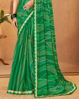 Vishal Prints Irish Green Printed Fancy Chiffon Saree With Fancy Border