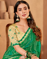 Vishal Prints Irish Green Printed Fancy Chiffon Saree With Fancy Border