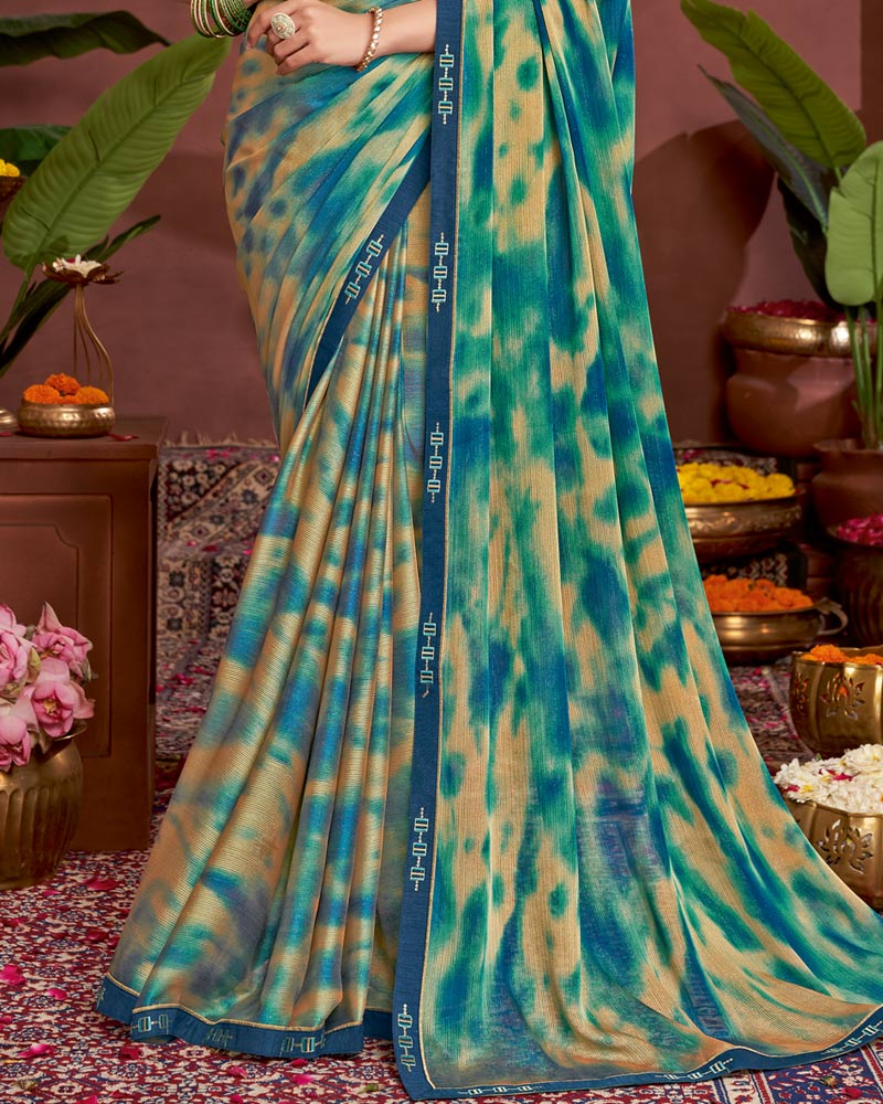 Vishal Prints Jade Blue Printed Fancy Chiffon Saree With Border