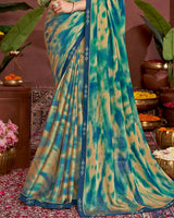 Vishal Prints Jade Blue Printed Fancy Chiffon Saree With Border