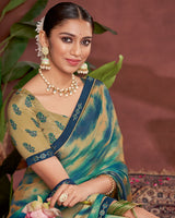 Vishal Prints Jade Blue Printed Fancy Chiffon Saree With Border