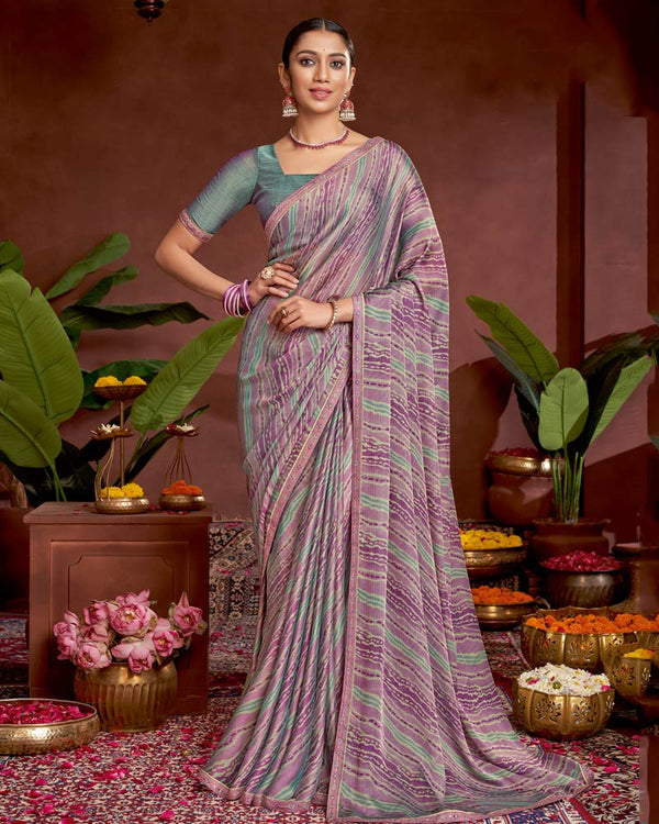 Vishal Prints Dark Lilac Printed Fancy Chiffon Saree With Border