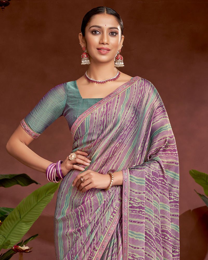 Vishal Prints Dark Lilac Printed Fancy Chiffon Saree With Border
