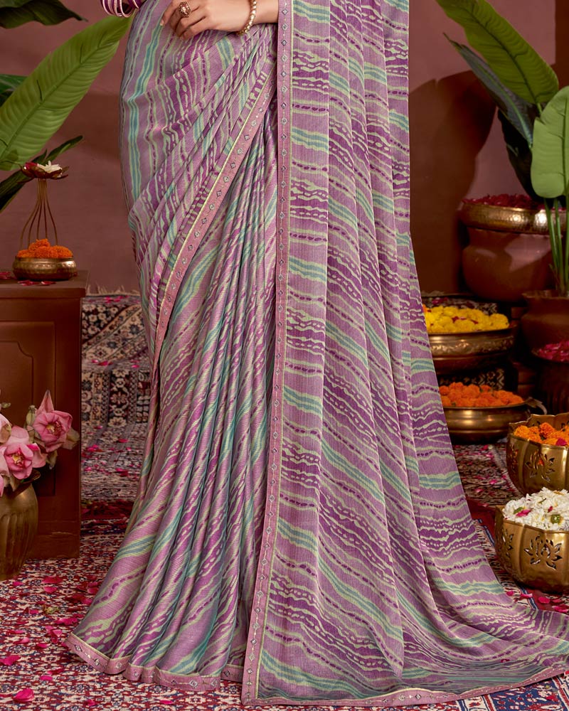 Vishal Prints Dark Lilac Printed Fancy Chiffon Saree With Border