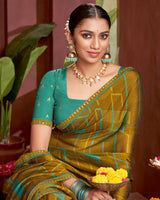 Vishal Prints Mustard Brown Printed Fancy Chiffon Saree With Border