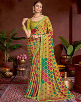 Vishal Prints Sandy Brown Printed Fancy Chiffon Saree With Border