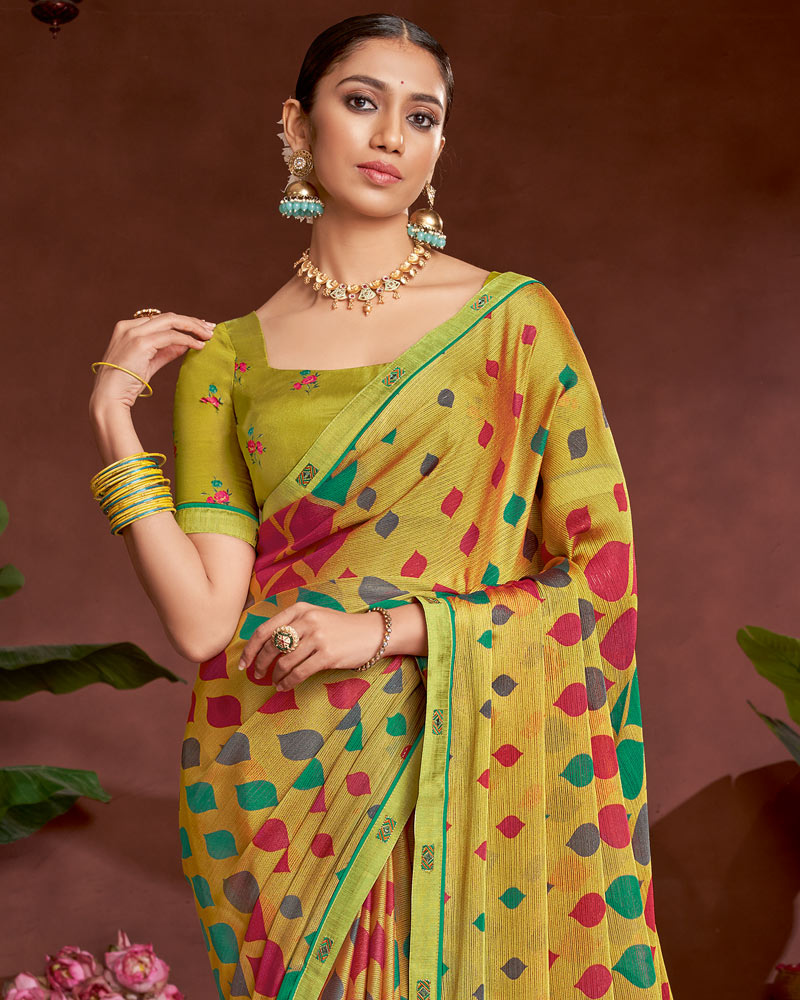 Vishal Prints Sandy Brown Printed Fancy Chiffon Saree With Border