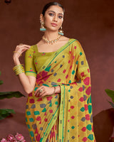 Vishal Prints Sandy Brown Printed Fancy Chiffon Saree With Border