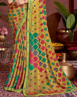 Vishal Prints Sandy Brown Printed Fancy Chiffon Saree With Border