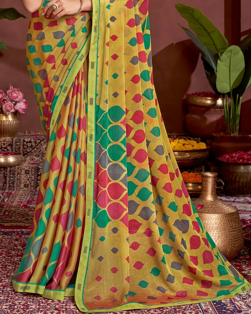 Vishal Prints Sandy Brown Printed Fancy Chiffon Saree With Border