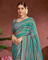 Vishal Prints Persian Green Printed Fancy Chiffon Saree With Border