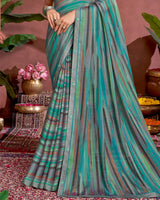 Vishal Prints Persian Green Printed Fancy Chiffon Saree With Border