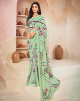 Vishal Prints Sea Green Printed Georgette Saree With Fancy Border