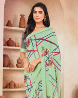 Vishal Prints Sea Green Printed Georgette Saree With Fancy Border