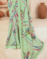 Vishal Prints Sea Green Printed Georgette Saree With Fancy Border