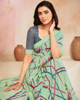 Vishal Prints Sea Green Printed Georgette Saree With Fancy Border