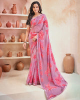 Vishal Prints Baby Pink Printed Georgette Saree With Fancy Border