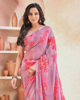 Vishal Prints Baby Pink Printed Georgette Saree With Fancy Border