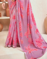 Vishal Prints Baby Pink Printed Georgette Saree With Fancy Border