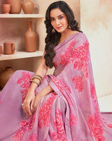 Vishal Prints Baby Pink Printed Georgette Saree With Fancy Border