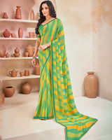 Vishal Prints Dark Mint Green Printed Georgette Saree With Fancy Border