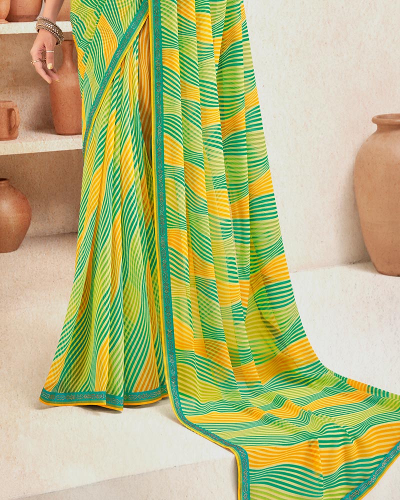 Vishal Prints Dark Mint Green Printed Georgette Saree With Fancy Border