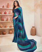 Vishal Prints Dark Navy Blue Printed Georgette Saree With Fancy Border