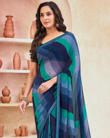 Vishal Prints Dark Navy Blue Printed Georgette Saree With Fancy Border