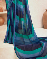 Vishal Prints Dark Navy Blue Printed Georgette Saree With Fancy Border